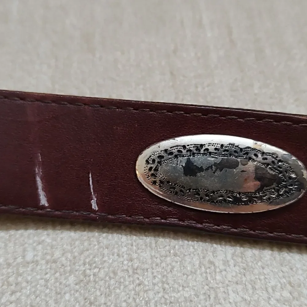 Brighton Men's Brown Leather Belt with Silver Buckle and Tip Size 42